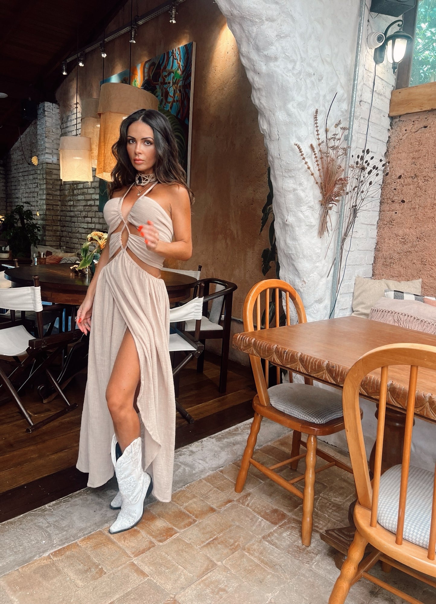 VESTIDO AMETISTA AREIA
