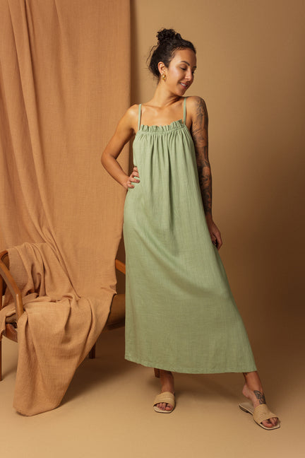 VESTIDO DE LINHO ÂMBAR HORTELÃ