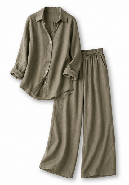 CALÇA DE LINHO VERDE CAQUI