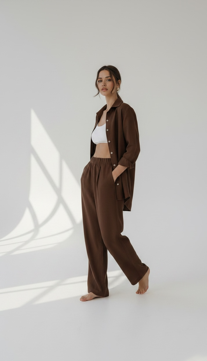 CALÇA DE LINHO & ALGODÃO CAFÉ