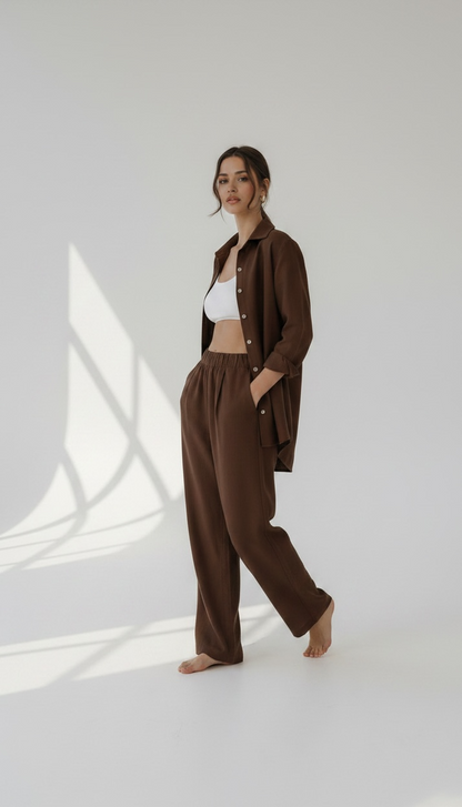 CALÇA DE LINHO & ALGODÃO CAFÉ