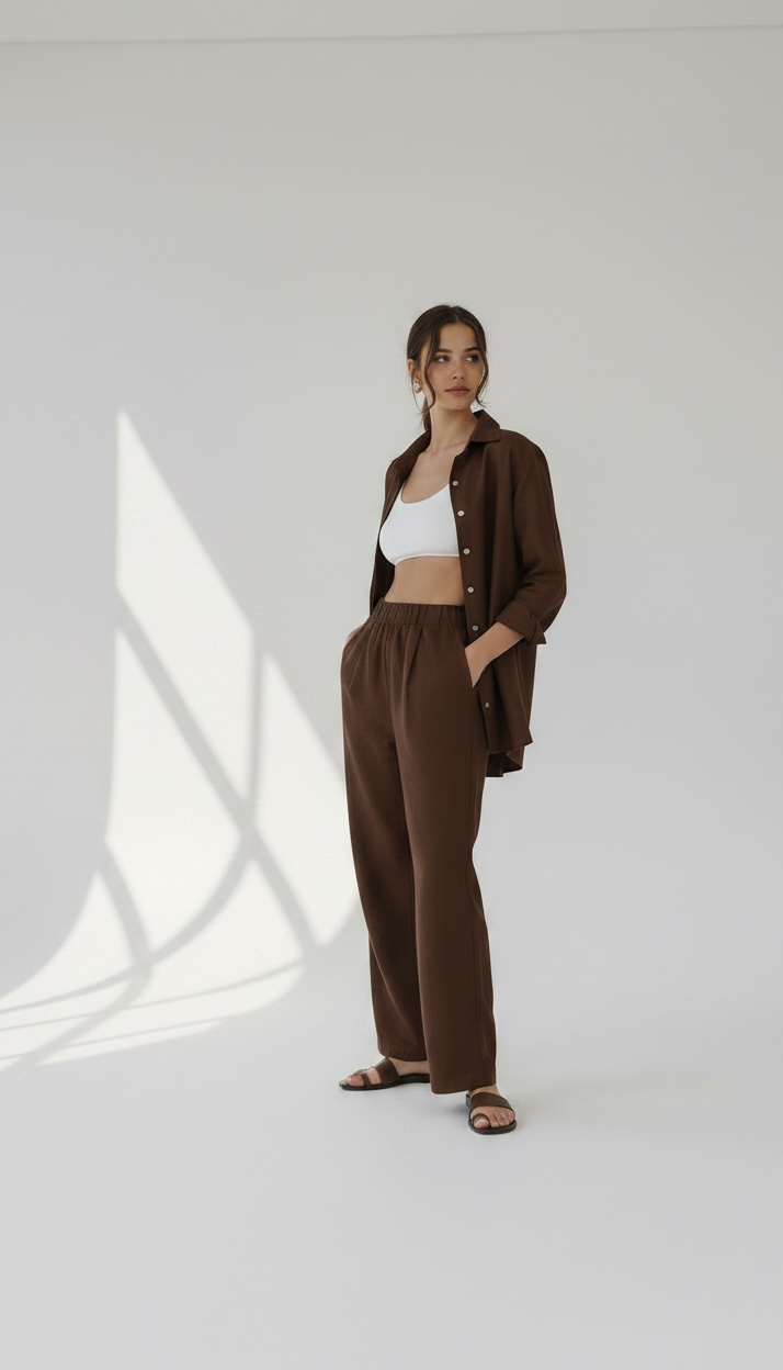 CALÇA DE LINHO & ALGODÃO CAFÉ