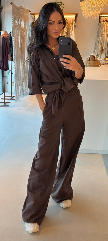 CALÇA DE LINHO & ALGODÃO CAFÉ
