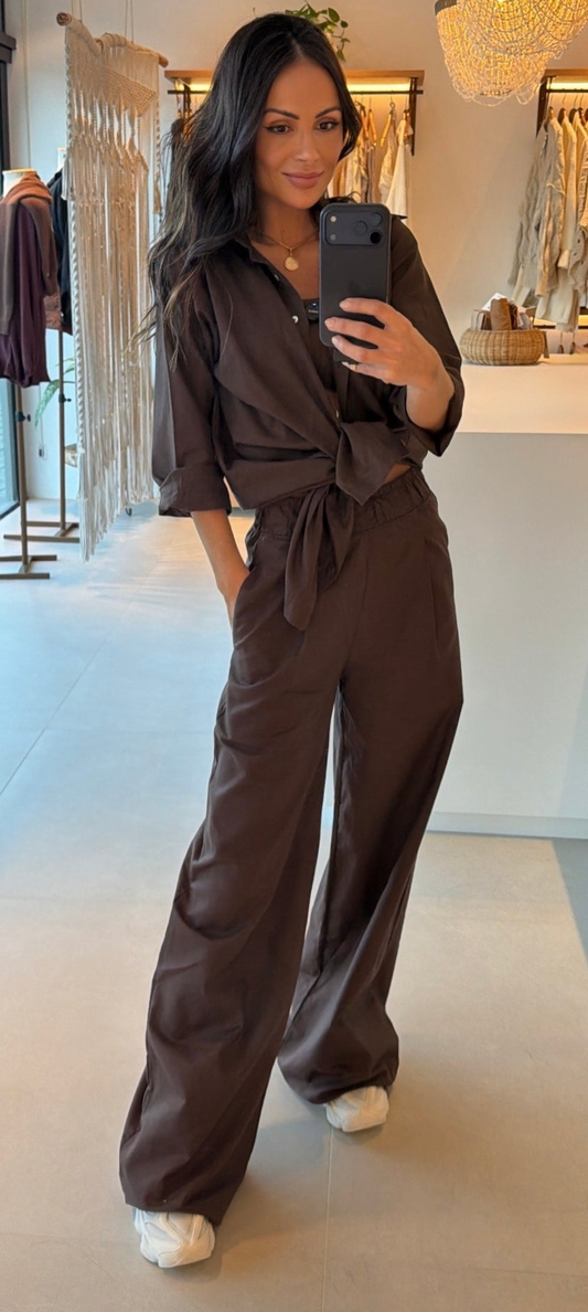 CALÇA DE LINHO & ALGODÃO CAFÉ