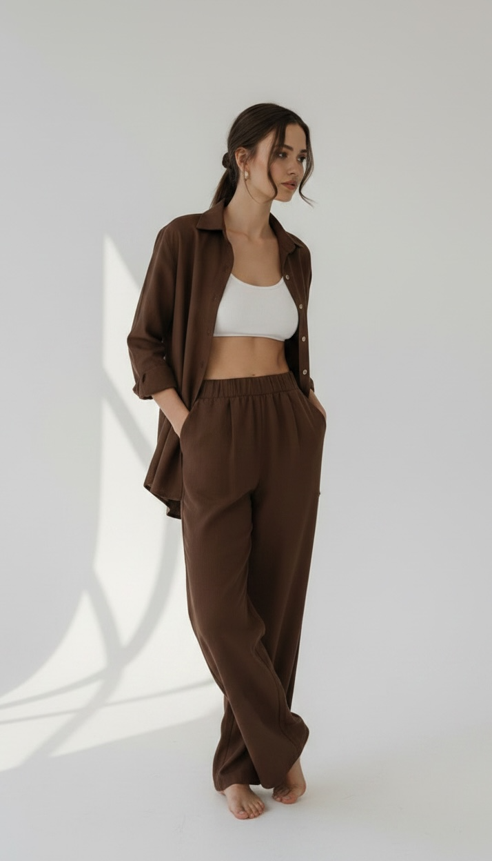 CALÇA DE LINHO & ALGODÃO CAFÉ