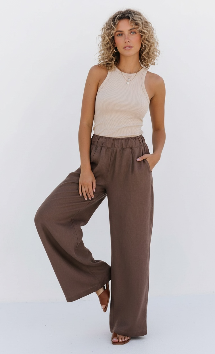 CALÇA DE LINHO & ALGODÃO CAFÉ